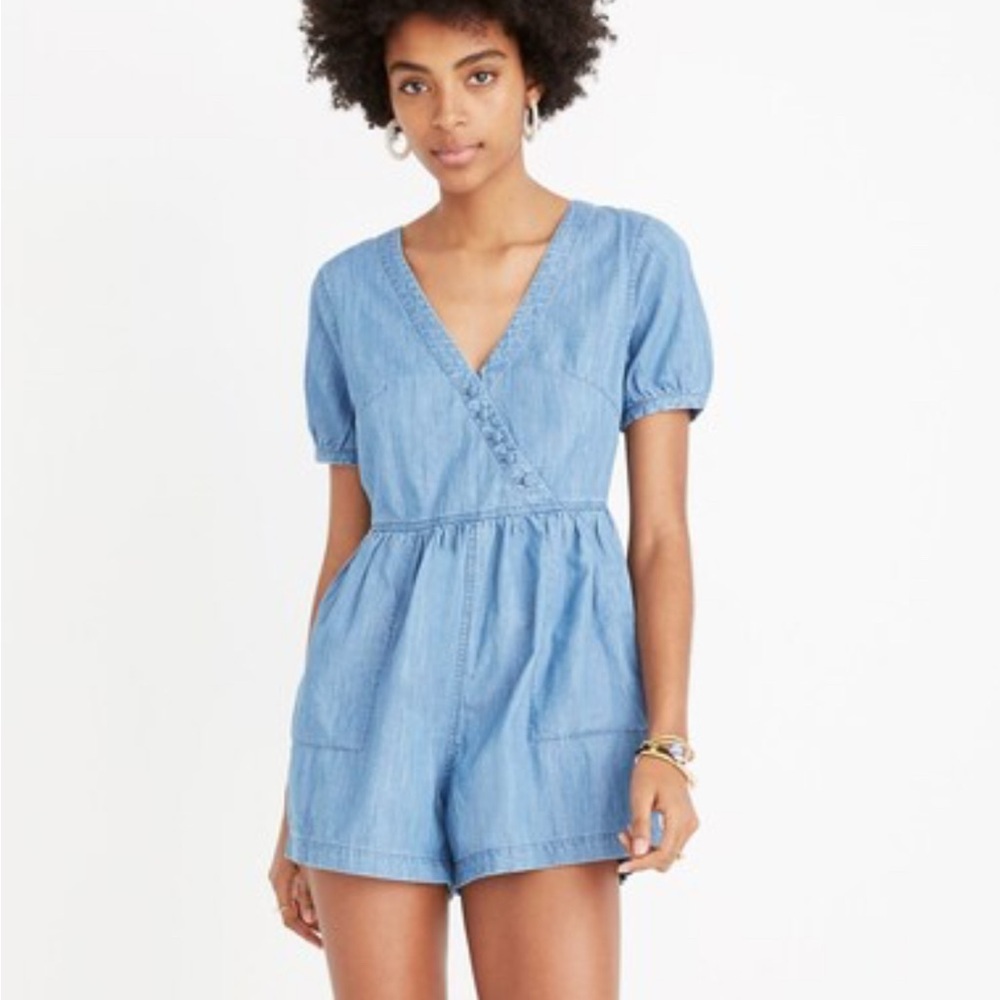 Madewell‎ Denim Button-Wrap Romper szO